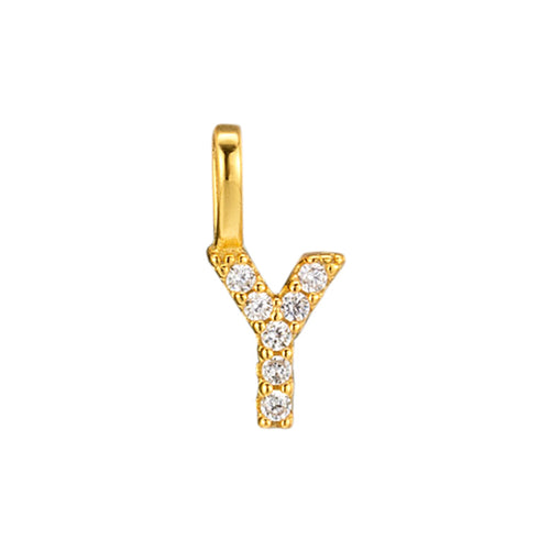 Gold Initial Necklace Y – 18K gold plated sterling silver pendant with cubic zirconia